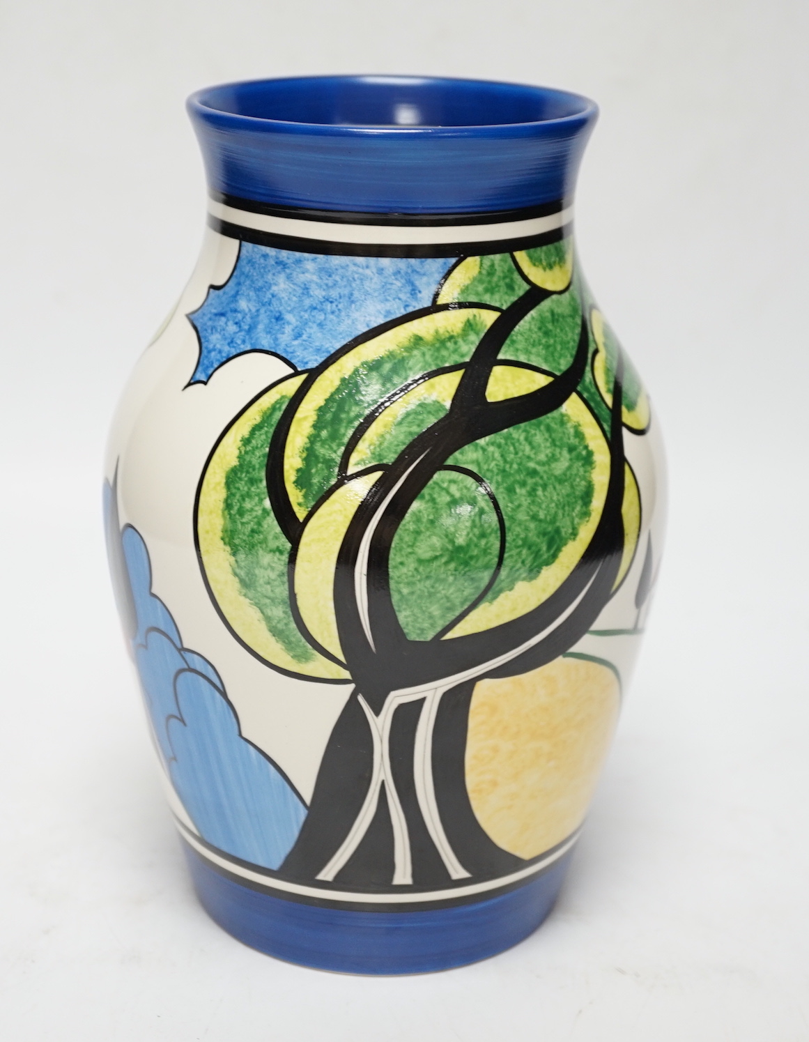 A Wedgwood Clarice Cliff limited edition Isis vase - May Avenue, with certificate and box, vase 20cm high